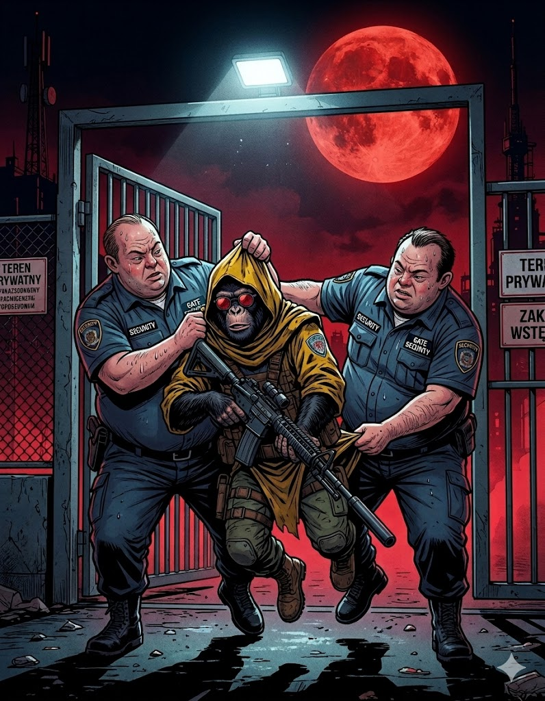 Pracownicy ochrony usuwają Mariusza z terenu Politechniki Strefy